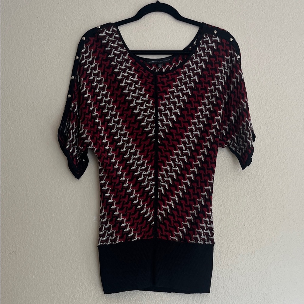 WHBM Crochet Sweater Red and Black Chevron Striped Batwing, Small
